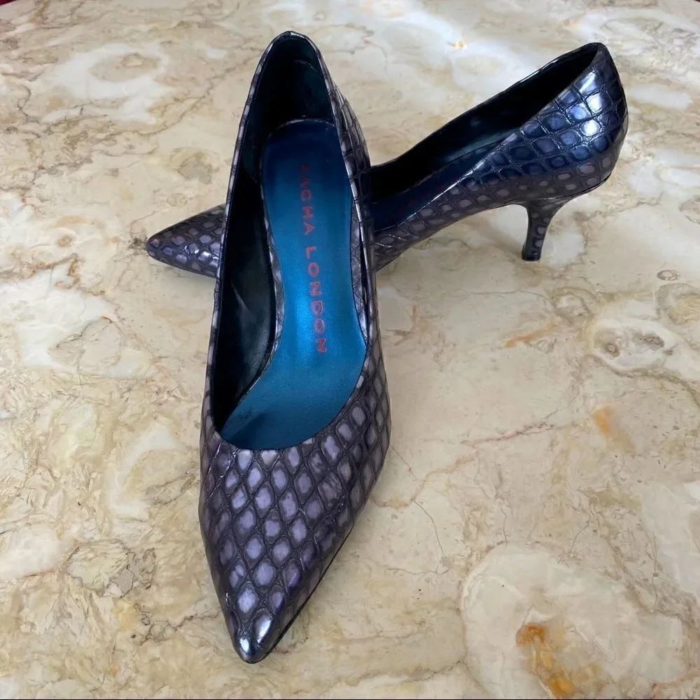Sacha London Metallic Croc Embossed Leather Heels
